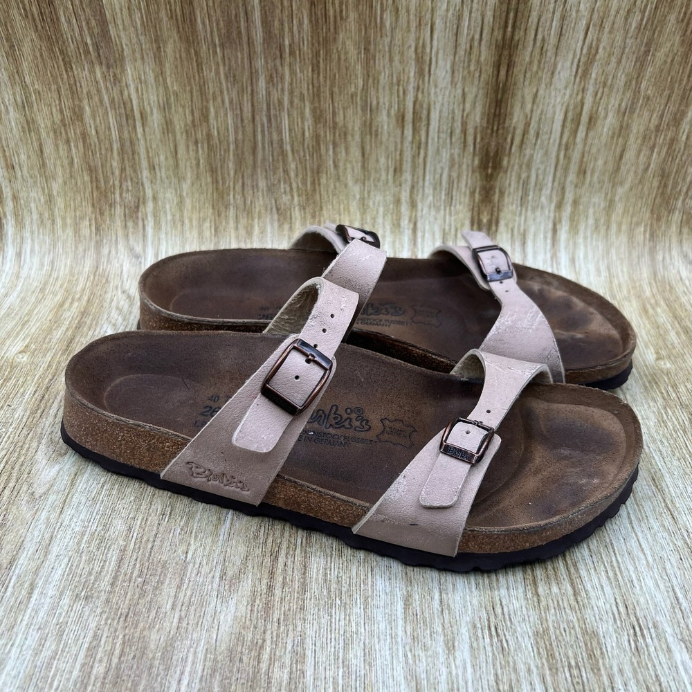 Birkis Salina Sandals Women's Size 9 Metallic Rose Gold Double Strap Slides